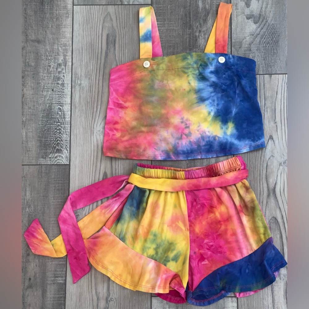 Love Squared Girls Tie Dye Button Tank Top Shorts 2pc Set Matching Outfit 8